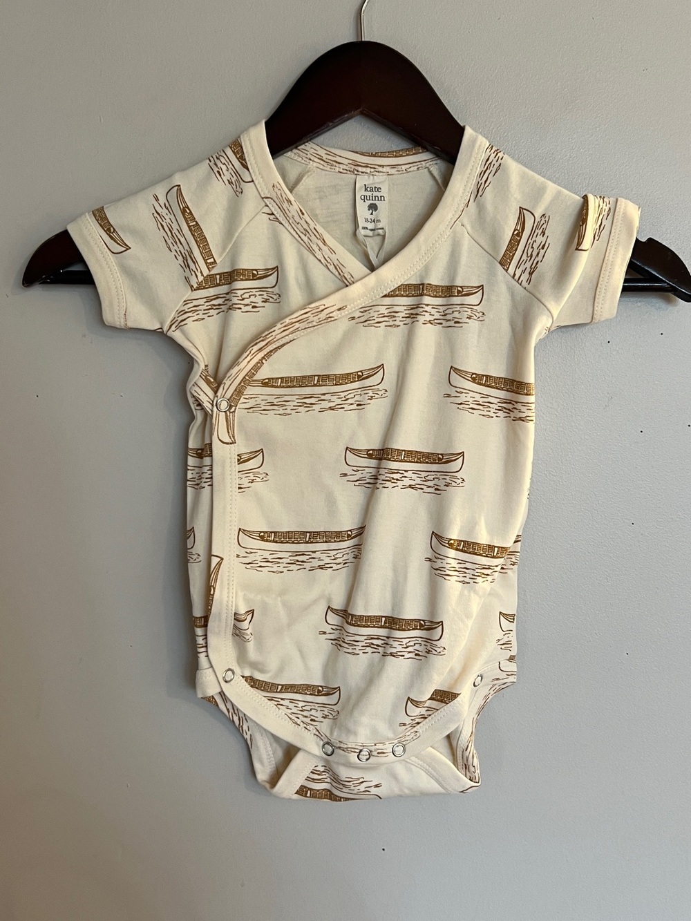 KATE QUINN 100% Organic Cotton Unisex Toddler Canoe Print Fold Over Bodysuit NEW